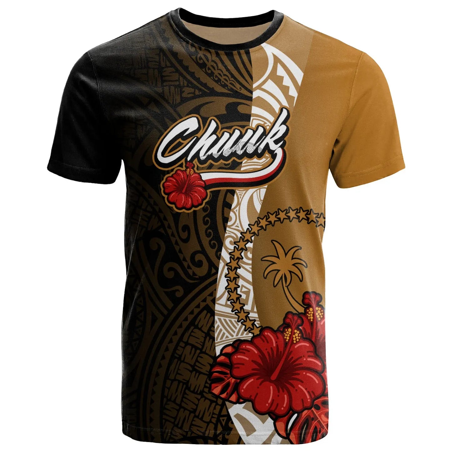 Chuuk Micronesia T-Shirt - Coat Of Arms With Hibiscus Gold