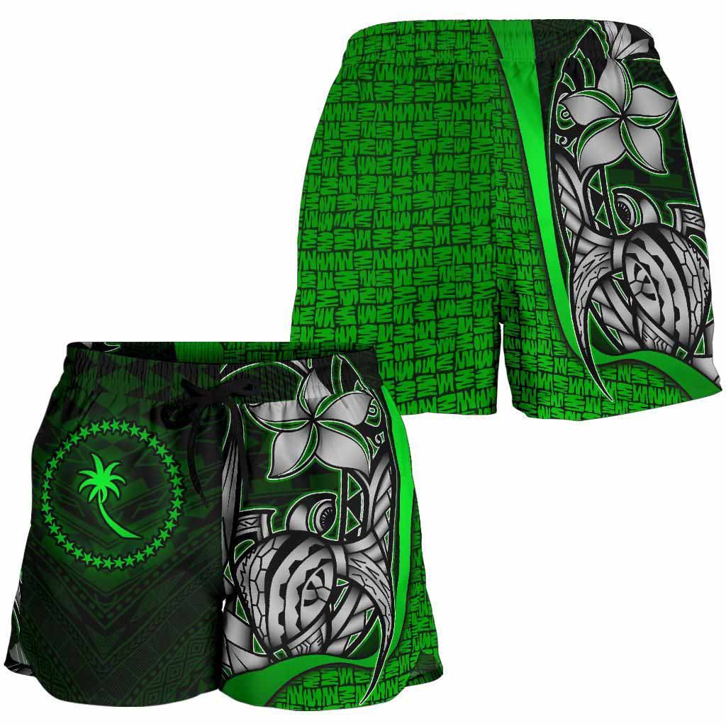 Chuuk Micronesia Women Shorts Green - Turtle With Hook