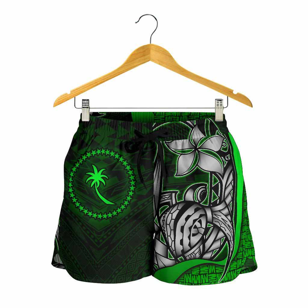 Chuuk Micronesia Women Shorts Green - Turtle With Hook