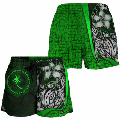 Chuuk Micronesia Women Shorts Green - Turtle With Hook