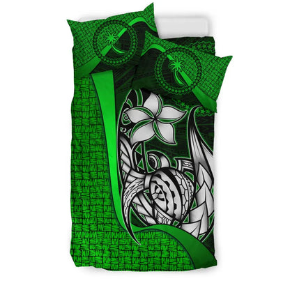 Chuuk Micronesian Bedding Set Green - Turtle With Hook