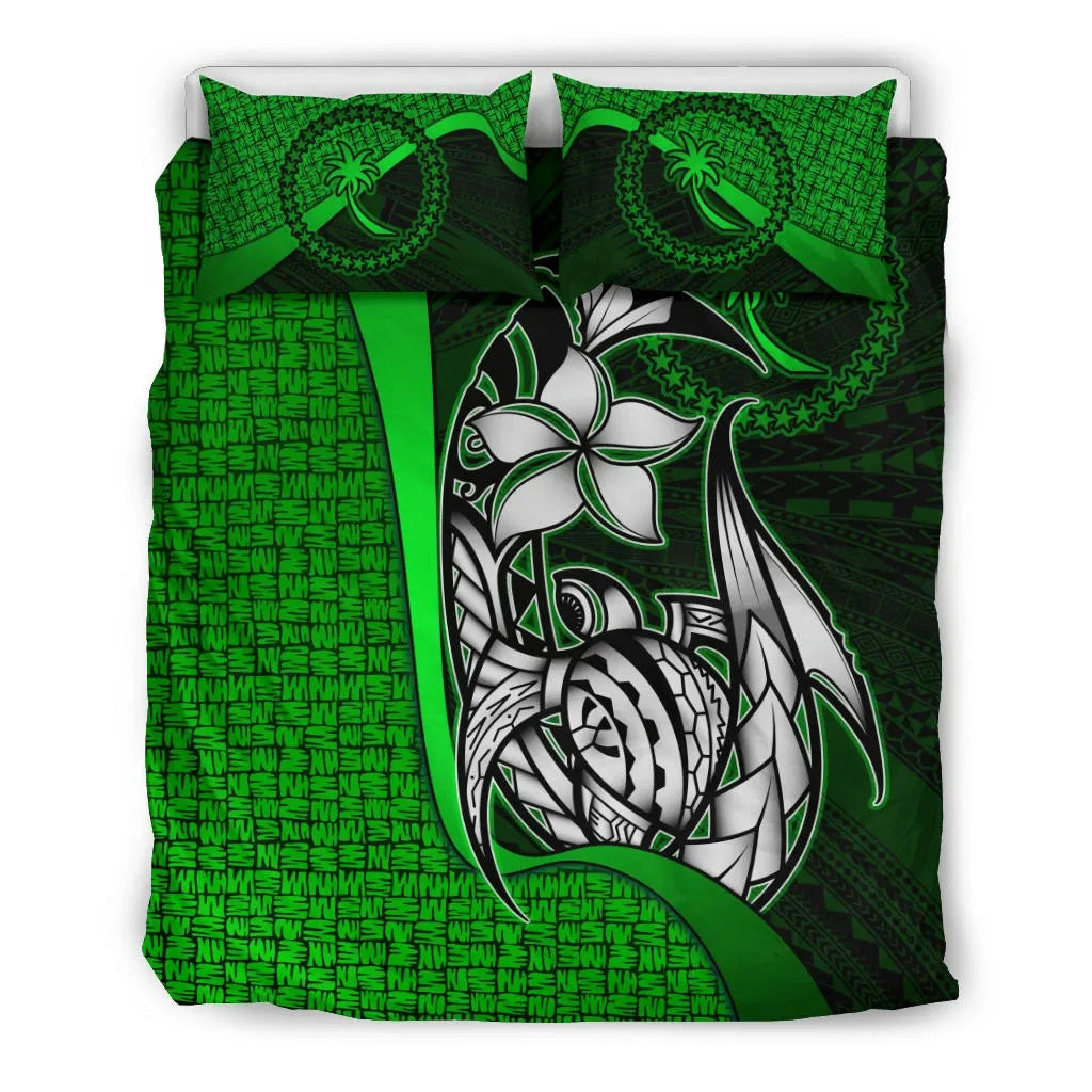 Chuuk Micronesian Bedding Set Green - Turtle With Hook