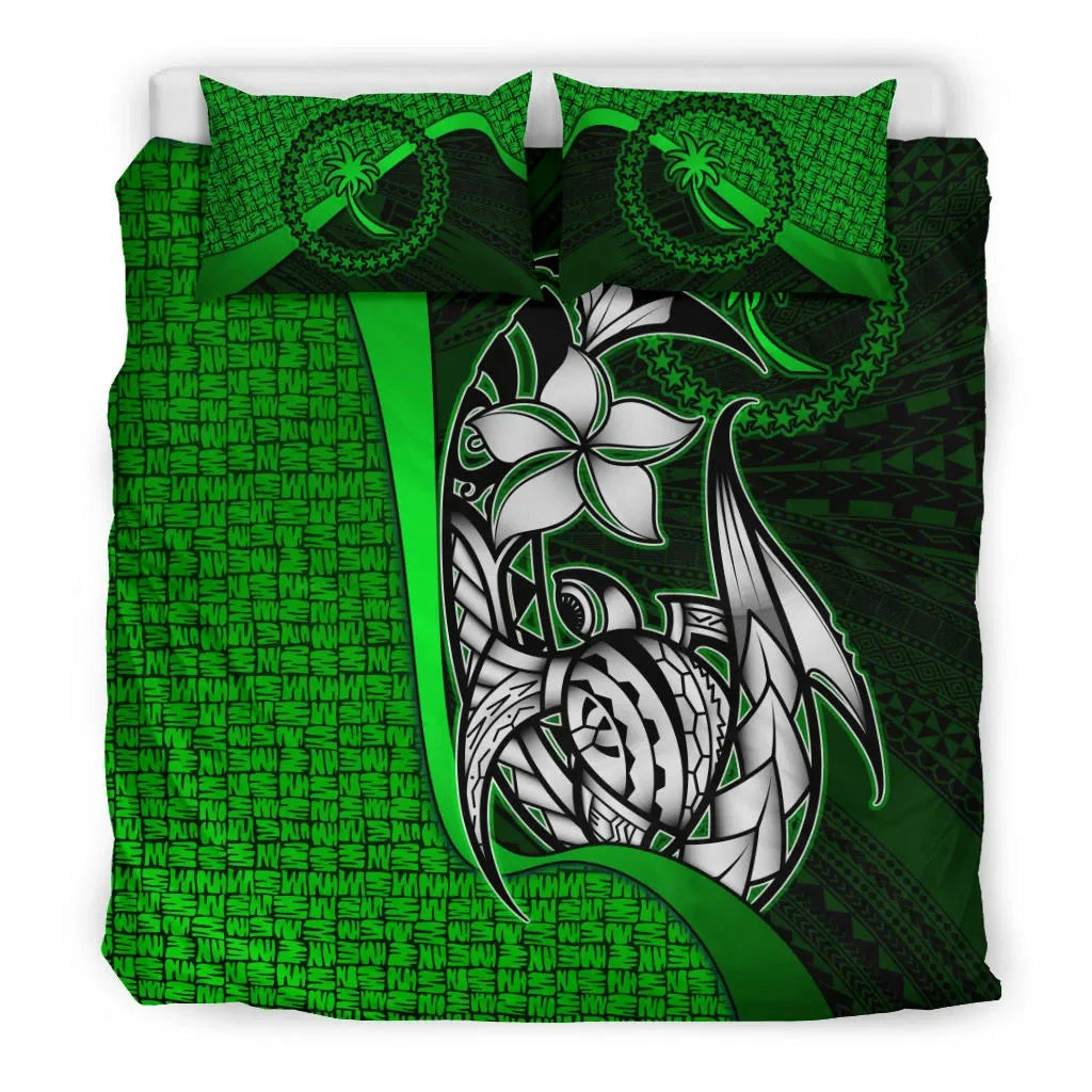 Chuuk Micronesian Bedding Set Green - Turtle With Hook