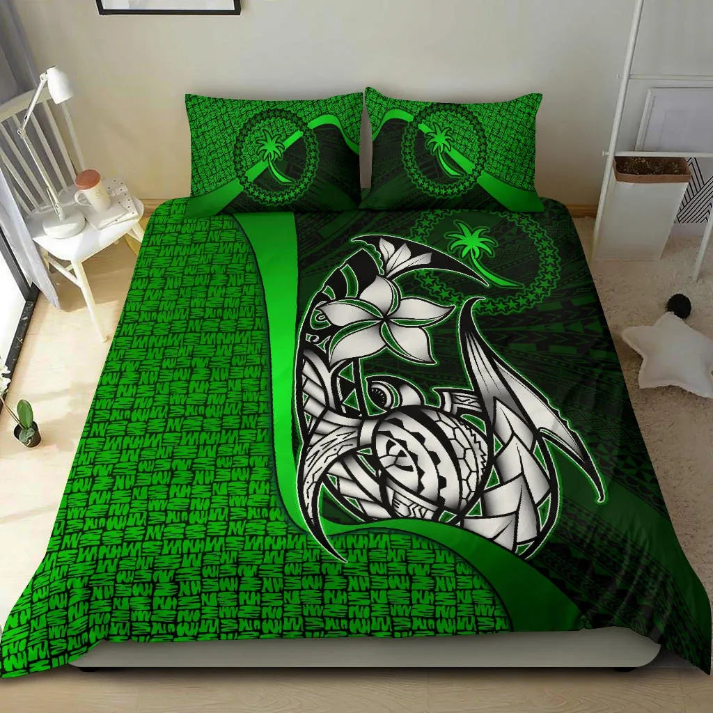 Chuuk Micronesian Bedding Set Green - Turtle With Hook