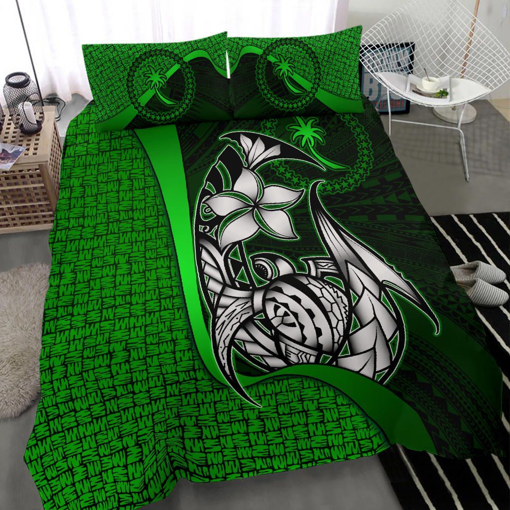 Chuuk Micronesian Bedding Set Green - Turtle With Hook