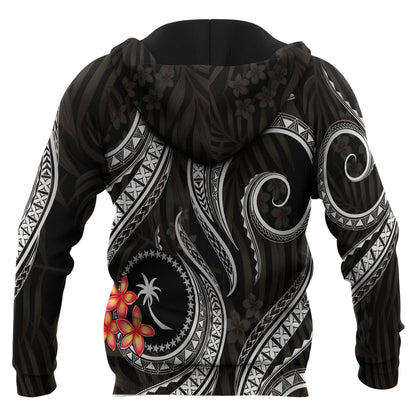 Chuuk Micronesian Hoodie - Black Plumeria