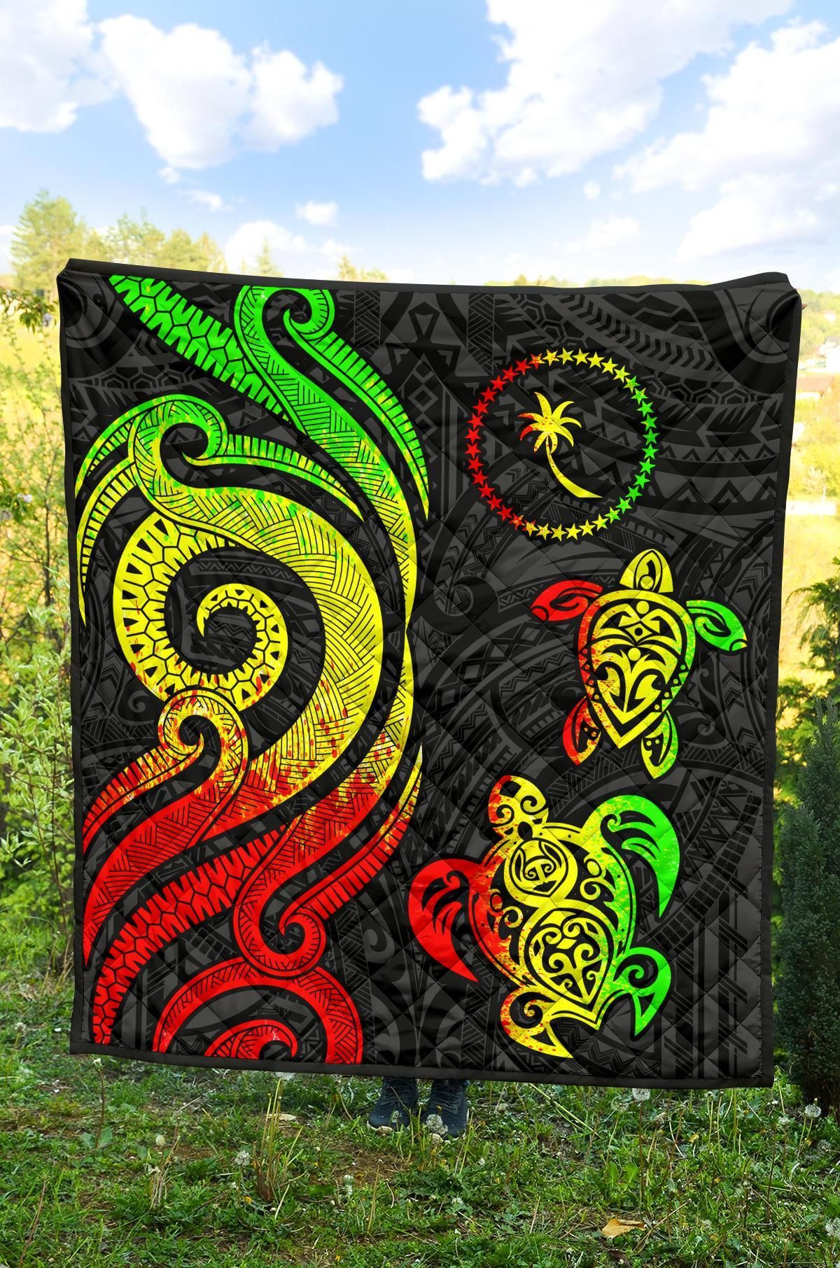 Chuuk Micronesian Premium Quilt - Reggae Tentacle Turtle