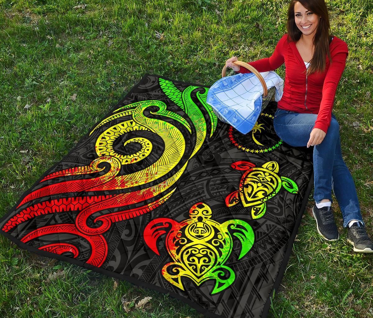 Chuuk Micronesian Premium Quilt - Reggae Tentacle Turtle
