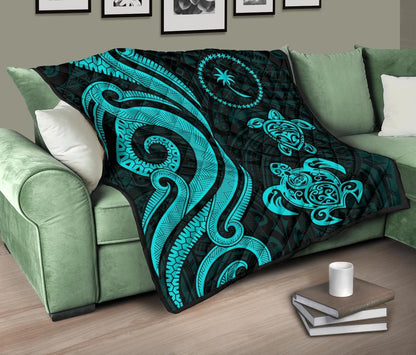 Chuuk Micronesian Premium Quilt - Turquoise Tentacle Turtle