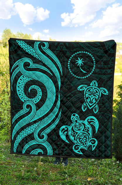 Chuuk Micronesian Premium Quilt - Turquoise Tentacle Turtle