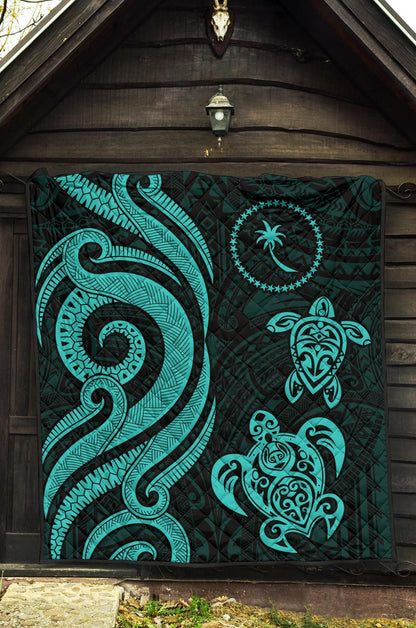Chuuk Micronesian Premium Quilt - Turquoise Tentacle Turtle