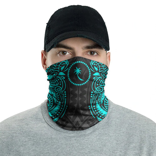 Chuuk Neck Gaiter - Floral Tattoo Neon Blue