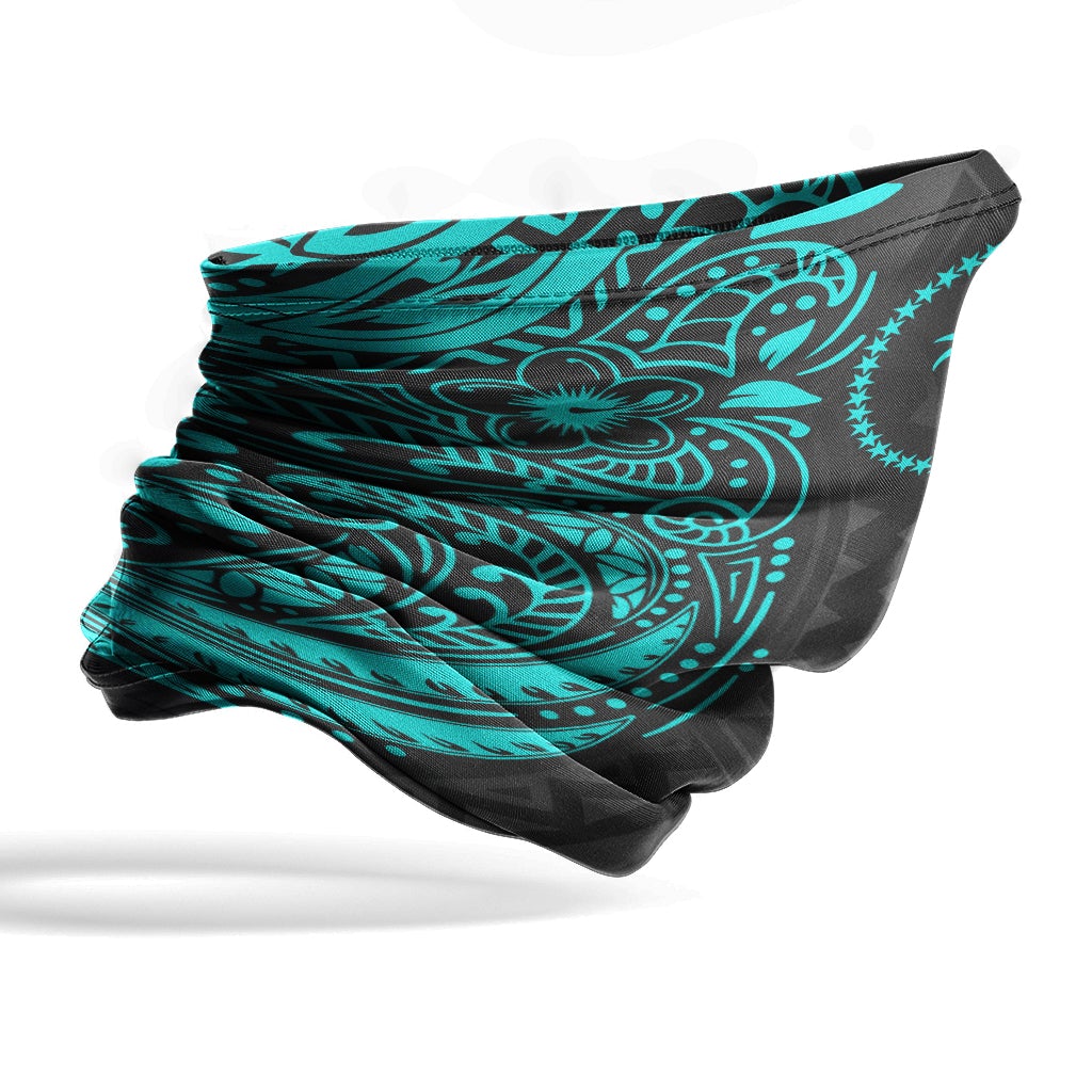 Chuuk Neck Gaiter - Floral Tattoo Neon Blue