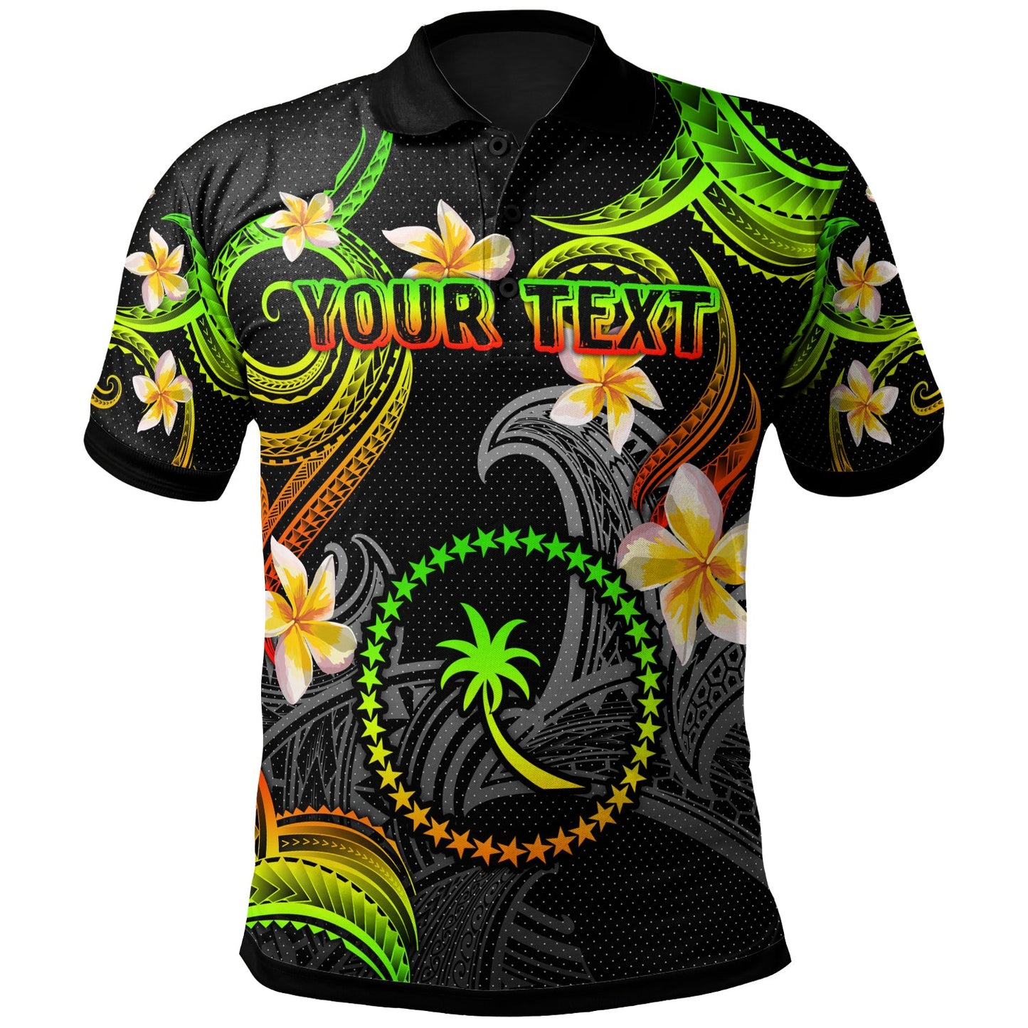 Chuuk Polo Shirt - Custom Personalised Polynesian Waves with Plumeria Flowers (Reggae)