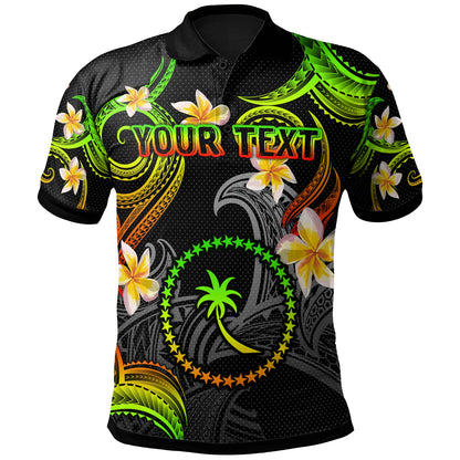 Chuuk Polo Shirt - Custom Personalised Polynesian Waves with Plumeria Flowers (Reggae)