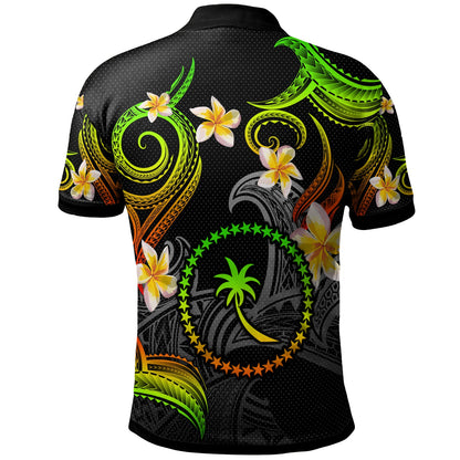 Chuuk Polo Shirt - Custom Personalised Polynesian Waves with Plumeria Flowers (Reggae)