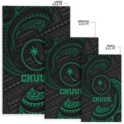Chuuk Polynesian Area Rug - Green Tribal Wave