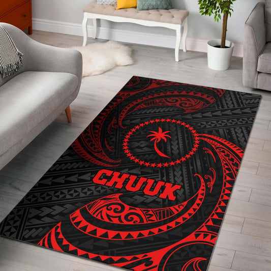 Chuuk Polynesian Area Rug - Red Tribal Wave