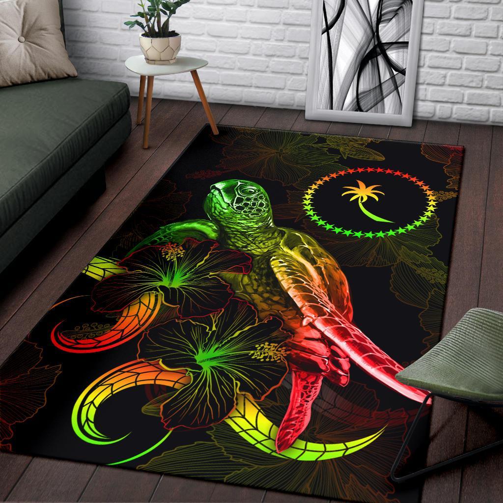 Chuuk Polynesian Area Rugs - Turtle With Blooming Hibiscus Reggae