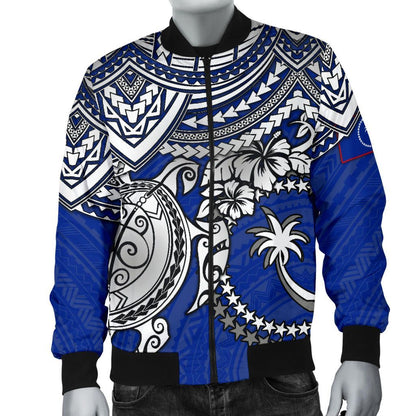 Chuuk Polynesian Bomber Jacket - White Turtle (Blue)