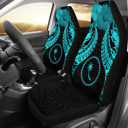 Chuuk Polynesian Car Seat Covers Pride Seal And Hibiscus Neon Blue