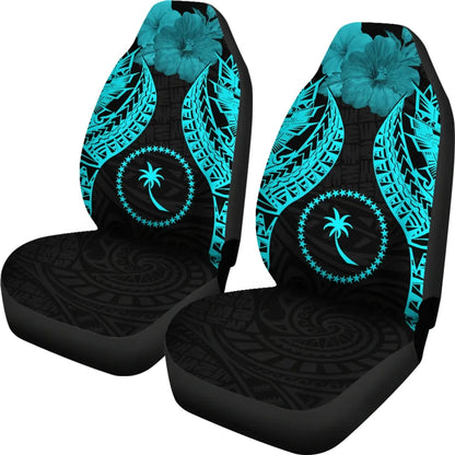 Chuuk Polynesian Car Seat Covers Pride Seal And Hibiscus Neon Blue