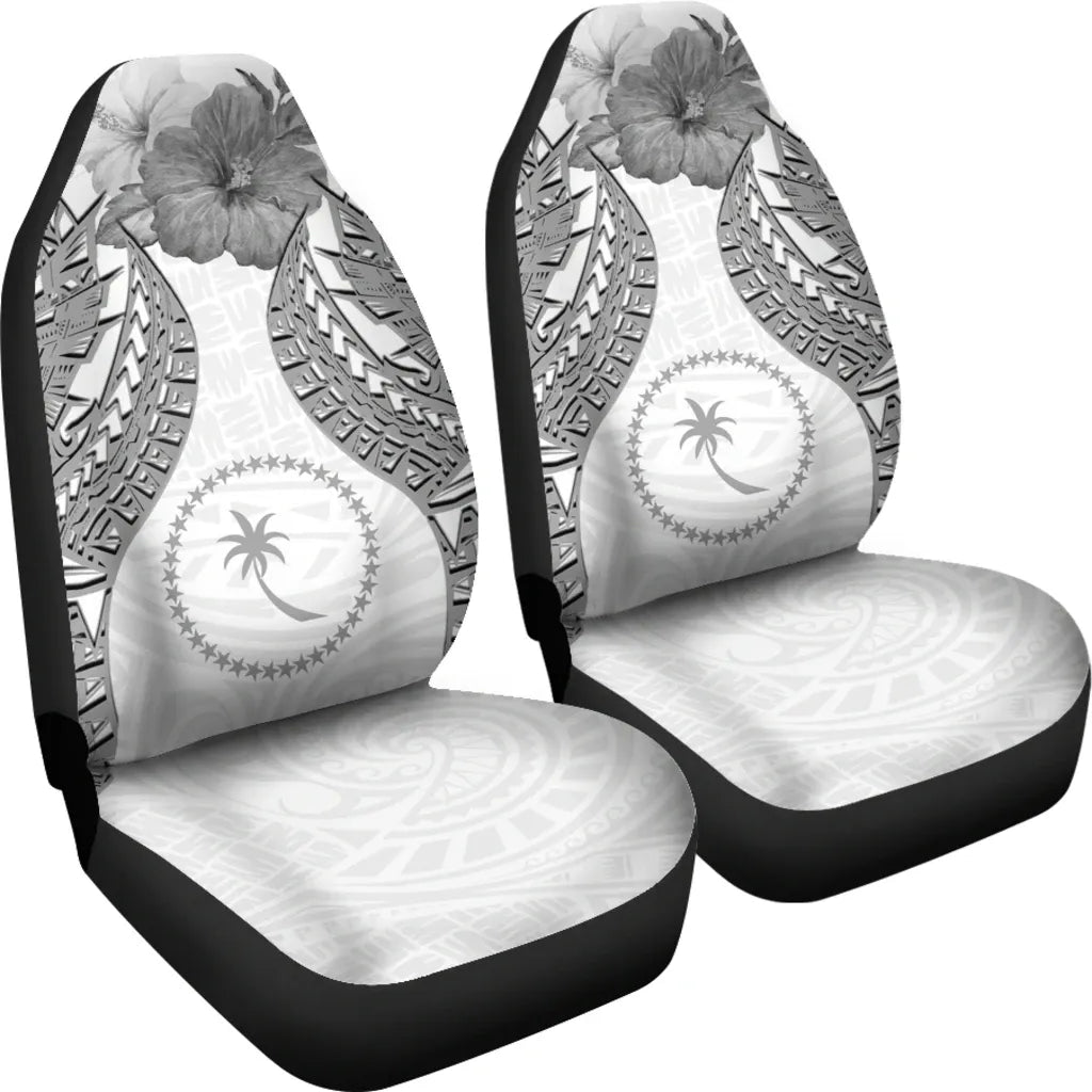 Chuuk Polynesian Car Seat Covers Pride Seal And Hibiscus White