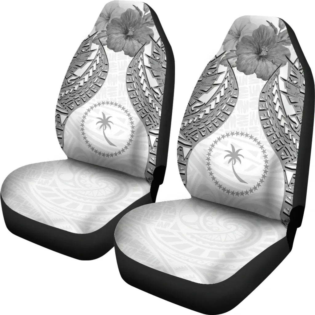 Chuuk Polynesian Car Seat Covers Pride Seal And Hibiscus White