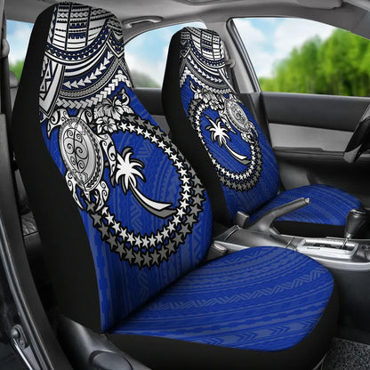 Chuuk Car Seat Covers - Chuuk Flag White Turtle Hibiscus (Blue)