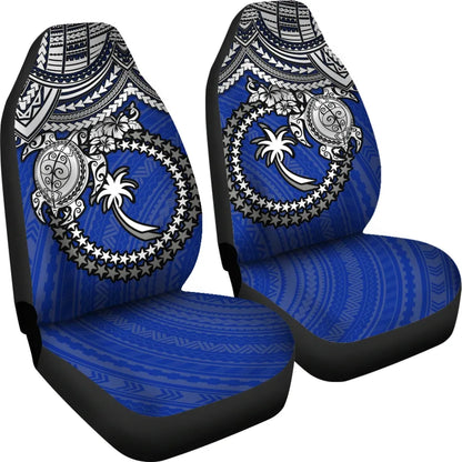 Chuuk Car Seat Covers - Chuuk Flag White Turtle Hibiscus (Blue)