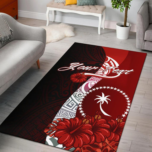 Chuuk Polynesian Custom Personalised Area Rug - Coat Of Arm With Hibiscus