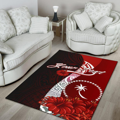 Chuuk Polynesian Custom Personalised Area Rug - Coat Of Arm With Hibiscus