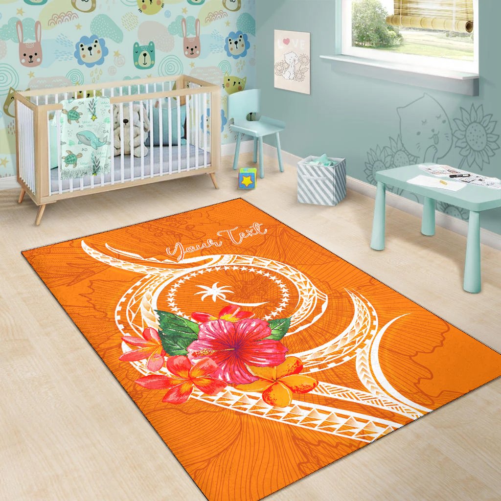 Chuuk Polynesian Custom Personalised Area Rug - Orange Floral With Seal