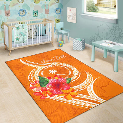 Chuuk Polynesian Custom Personalised Area Rug - Orange Floral With Seal