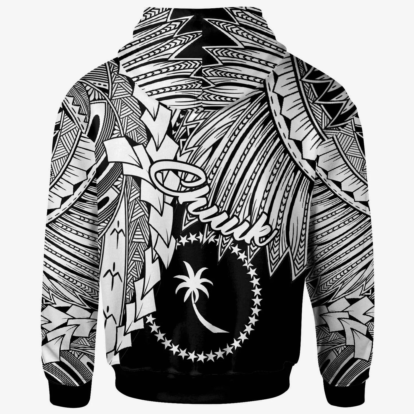 Chuuk Polynesian Custom Personalised Hoodie - Tribal Wave Tattoo White