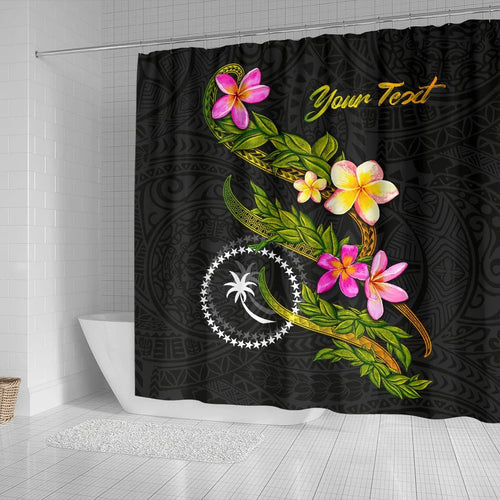 Chuuk Polynesian Custom Personalised Shower Curtain - Plumeria Tribal