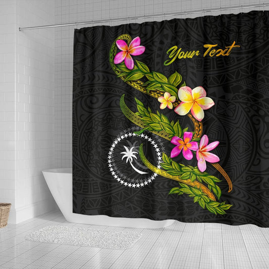 Chuuk Polynesian Custom Personalised Shower Curtain - Plumeria Tribal