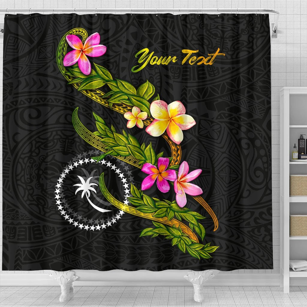 Chuuk Polynesian Custom Personalised Shower Curtain - Plumeria Tribal
