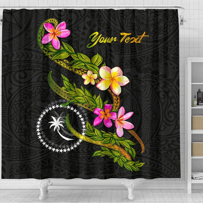 Chuuk Polynesian Custom Personalised Shower Curtain - Plumeria Tribal