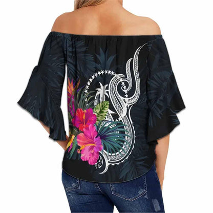 Chuuk Polynesian Off Shoulder Wrap Waist Top - Tropical Flower