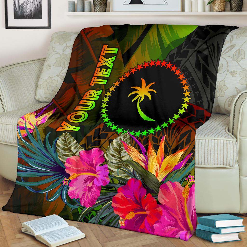 Chuuk Polynesian Personalised Premium Blanket -  Hibiscus and Banana Leaves