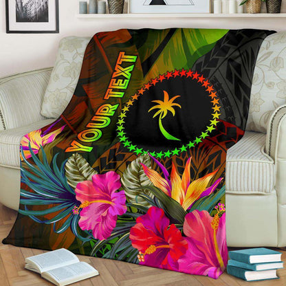 Chuuk Polynesian Personalised Premium Blanket -  Hibiscus and Banana Leaves