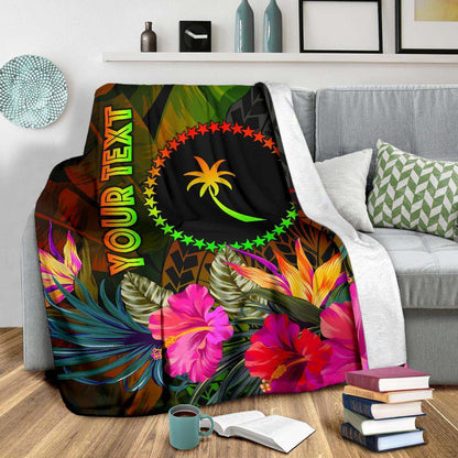 Chuuk Polynesian Personalised Premium Blanket -  Hibiscus and Banana Leaves