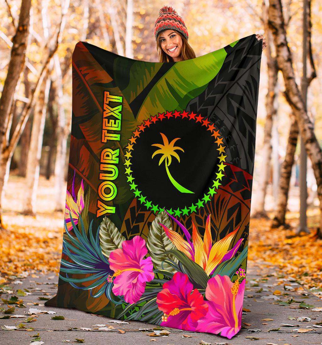 Chuuk Polynesian Personalised Premium Blanket -  Hibiscus and Banana Leaves