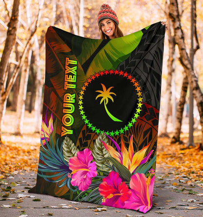 Chuuk Polynesian Personalised Premium Blanket -  Hibiscus and Banana Leaves