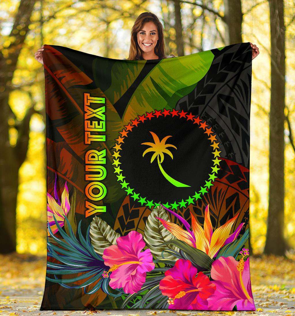 Chuuk Polynesian Personalised Premium Blanket -  Hibiscus and Banana Leaves