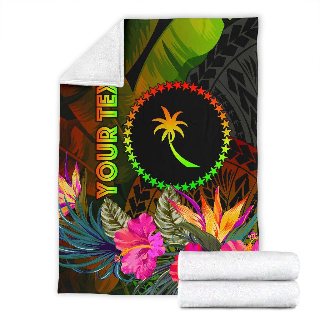 Chuuk Polynesian Personalised Premium Blanket -  Hibiscus and Banana Leaves