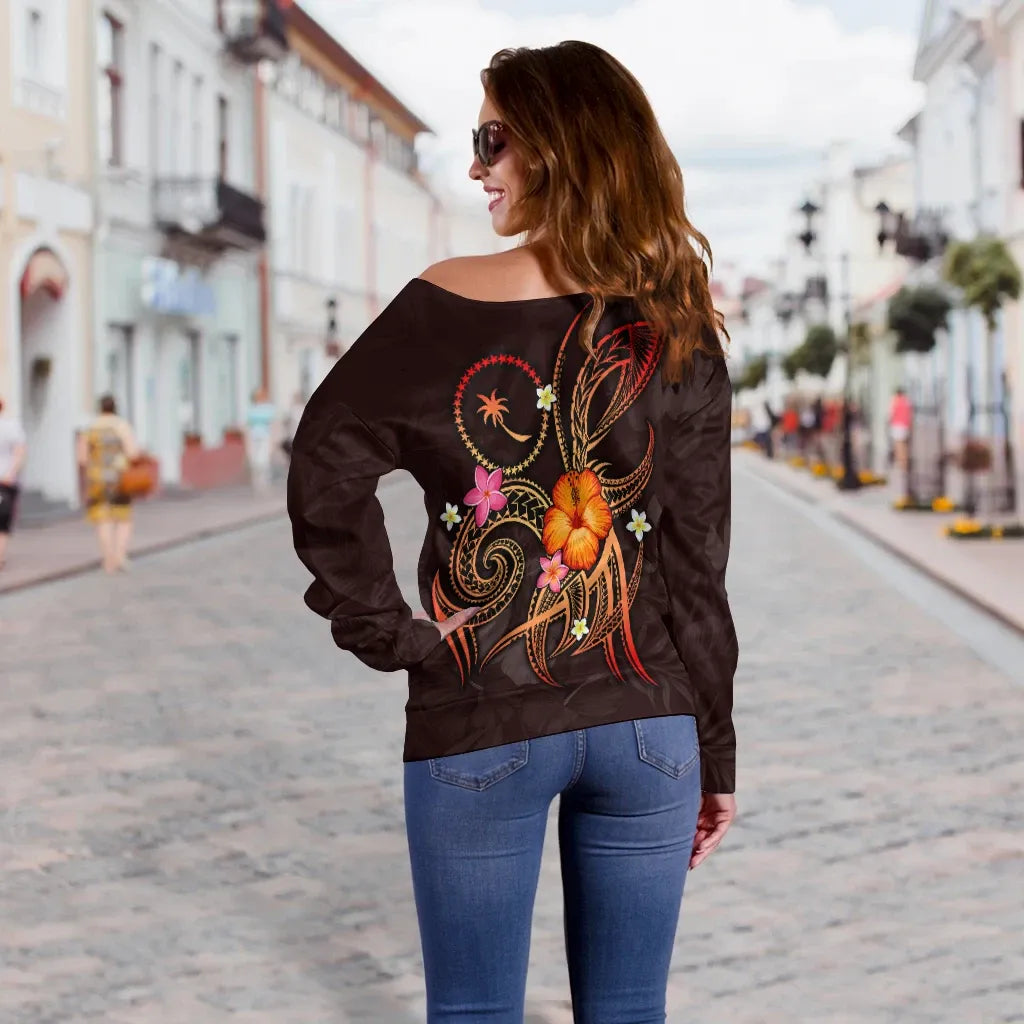 Chuuk Polynesian Personalised Women Off Shoulder Sweater - Legend of Chuuk (Red)