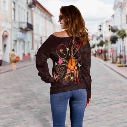 Chuuk Polynesian Personalised Women Off Shoulder Sweater - Legend of Chuuk (Red)