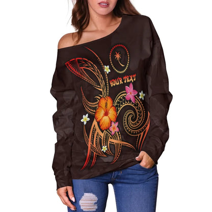 Chuuk Polynesian Personalised Women Off Shoulder Sweater - Legend of Chuuk (Red)